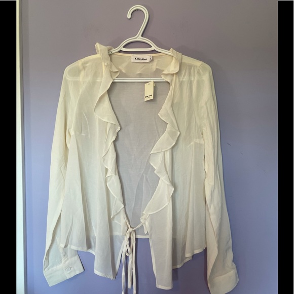 Revolve Line & Dot Haylee Ivory Wrap  Blouse - Picture 5 of 6